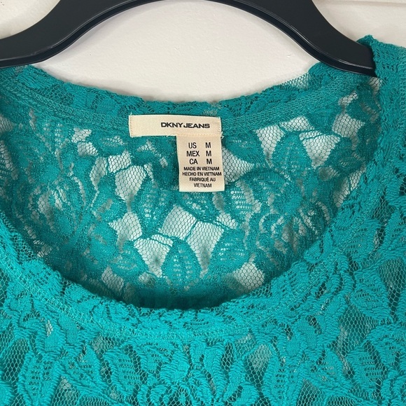 DKNY jeans lace turquoise short sleeve top. - Picture 2 of 6